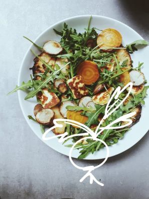 winter salad with root vegetables & halloumi